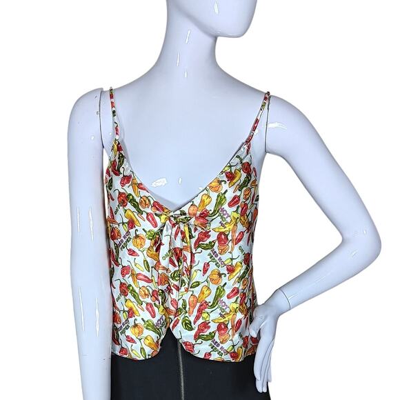 Pretty Lady Pajama Top Size Large Silky Hot Pepper Pattern Attached Bow - Picture 1 of 6